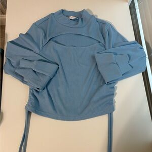 Blue Long Sleeve Ribbed Top